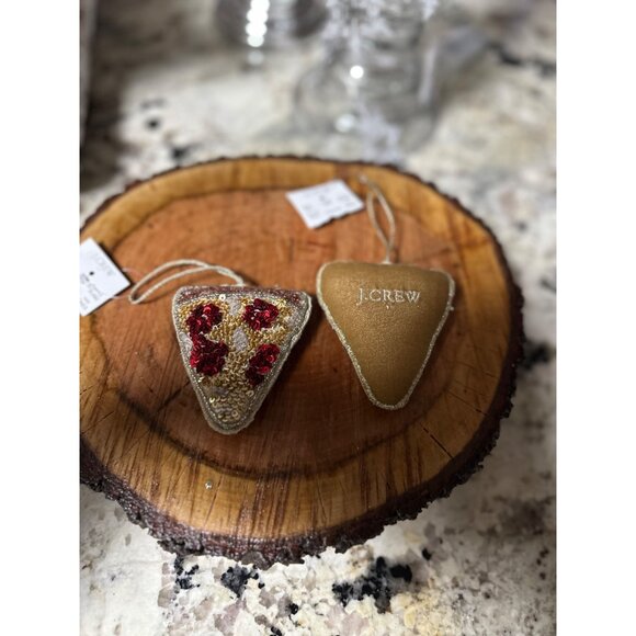 2 J.Crew Beaded Pizza Ornaments Sequins & Hanging Loop Embroidered logo Hoilday - Picture 12 of 12